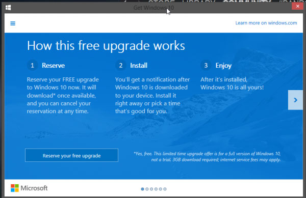 微软向Win7/8用户推送Windows 10免费升级提示1