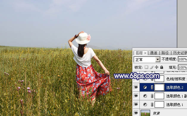 Photoshop给荒草中的美女加上清新的韩系秋季色7