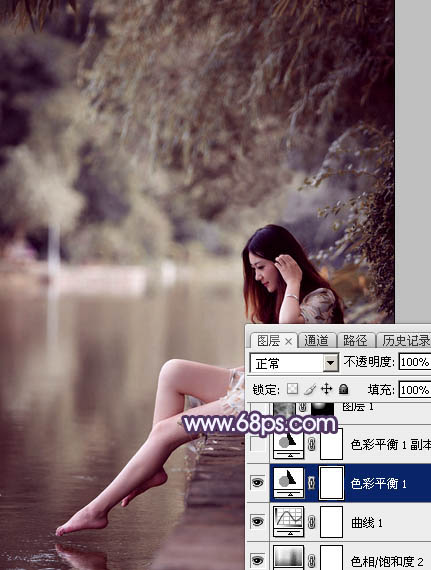 Photoshop打造柔美的中性冷色湖景美女图片18