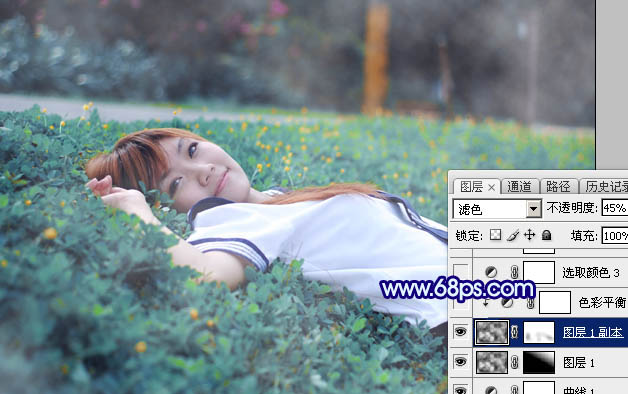 Photoshop打造梦幻甜美的青蓝色春季美女图片16