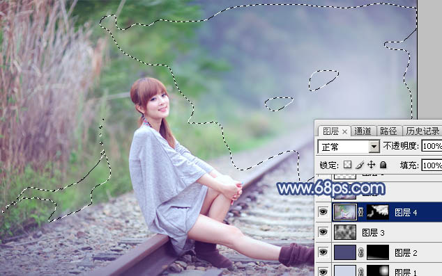 Photoshop打造清爽的韩系蓝绿色春季外景人物图片26