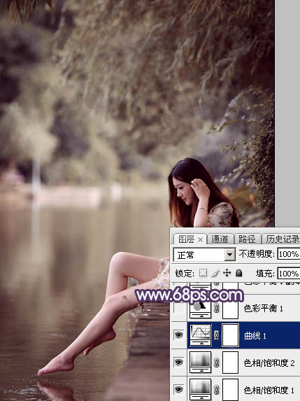 Photoshop打造柔美的中性冷色湖景美女图片15