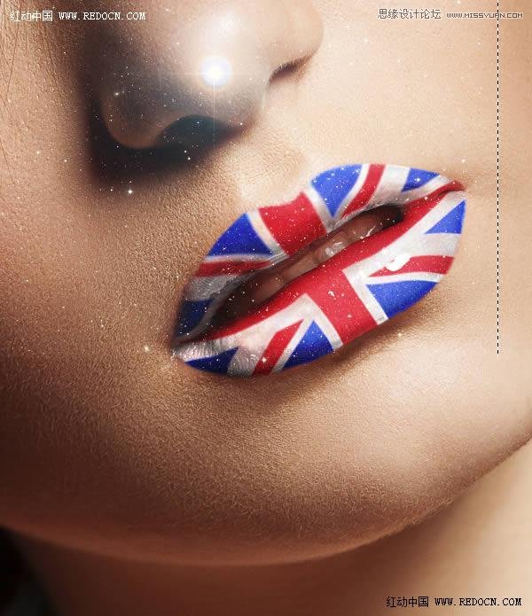 Photoshop给美女嘴唇添加个性的国旗唇彩25