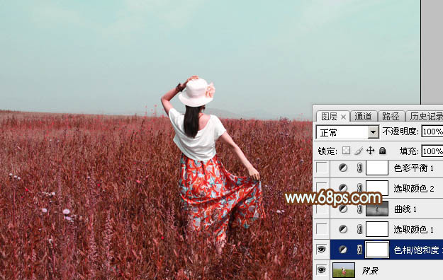 Photoshop打造韩系淡粉色草原人物图片7
