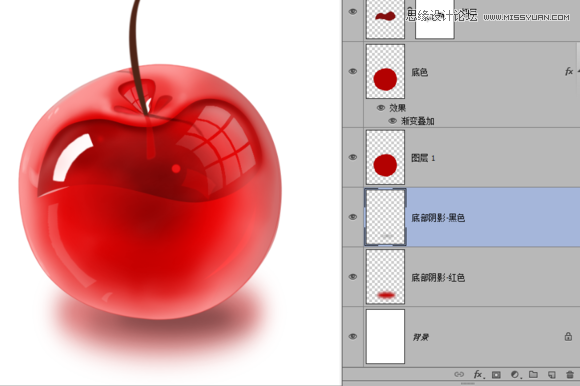 Photoshop绘制晶莹剔透的红色樱桃36