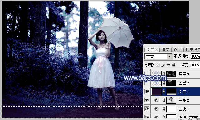 Photoshop为森林人物图片打造梦幻的暗蓝色特效13
