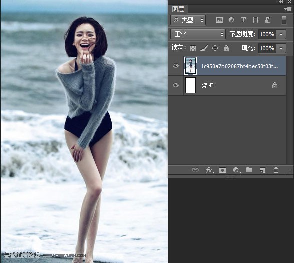 Photoshop给海边美女腿部添加豹纹图案教程2