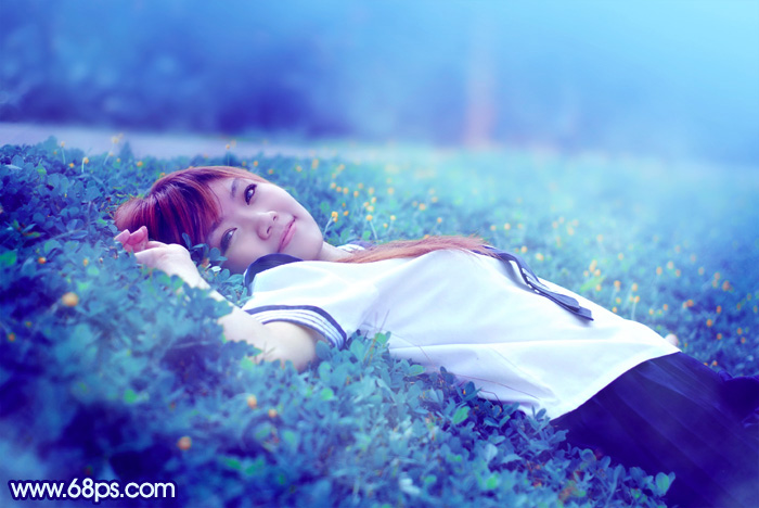 Photoshop打造梦幻甜美的青蓝色春季美女图片2