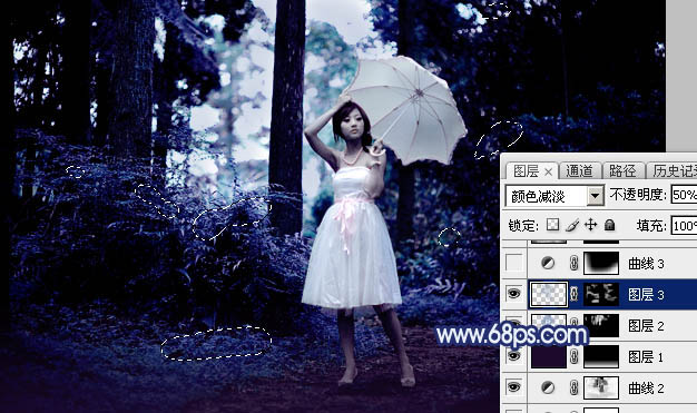 Photoshop为森林人物图片打造梦幻的暗蓝色特效15