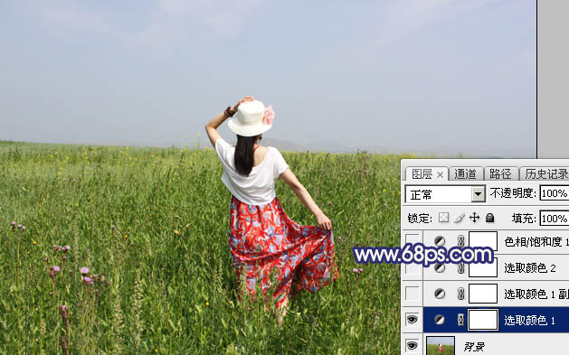 Photoshop给荒草中的美女加上清新的韩系秋季色4
