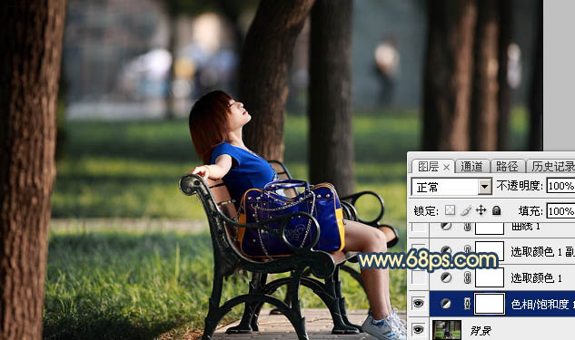 Photoshop给公园长椅上的美女加上唯美的晨曦暖色5