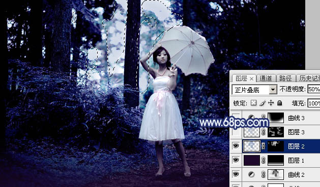 Photoshop为森林人物图片打造梦幻的暗蓝色特效14