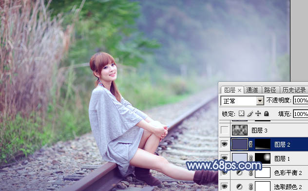 Photoshop打造清爽的韩系蓝绿色春季外景人物图片24