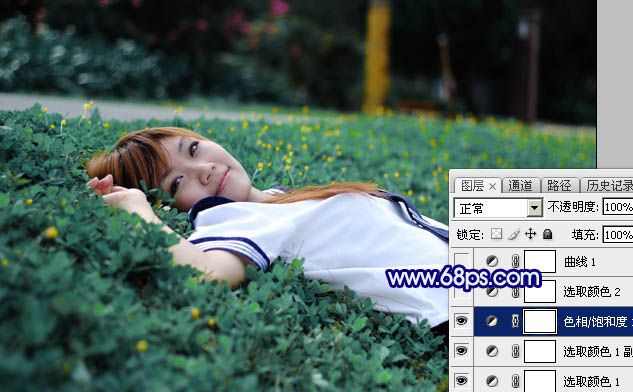 Photoshop打造梦幻甜美的青蓝色春季美女图片8