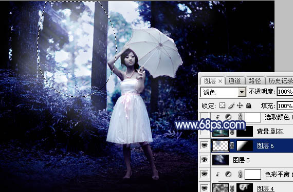 Photoshop为森林人物图片打造梦幻的暗蓝色特效23