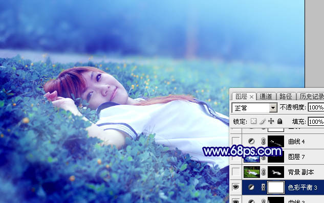 Photoshop打造梦幻甜美的青蓝色春季美女图片44