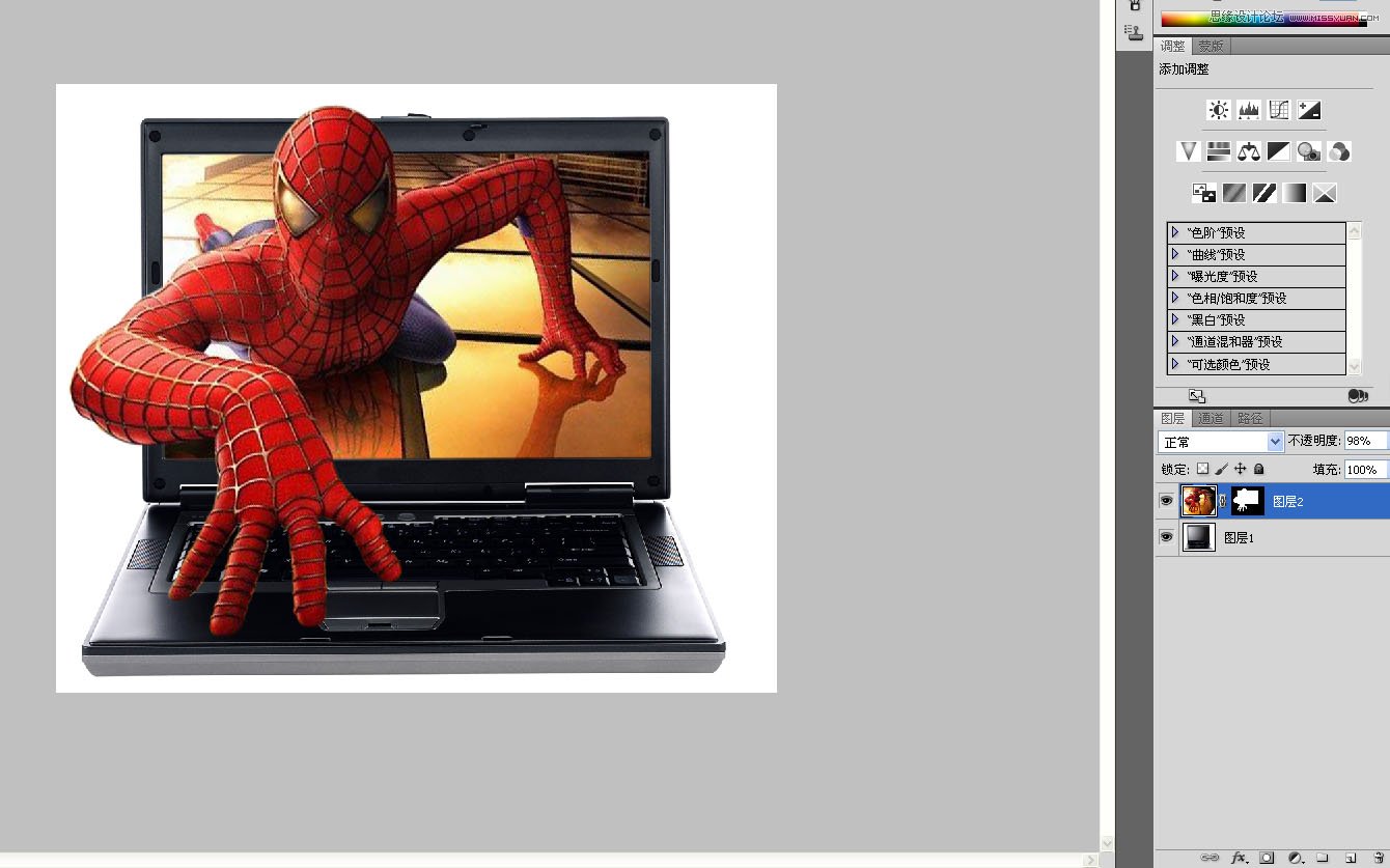 Photoshop制作蜘蛛侠冲出笔记本3D效果图7