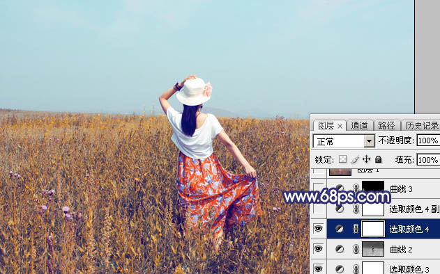 Photoshop给荒草中的美女加上清新的韩系秋季色25