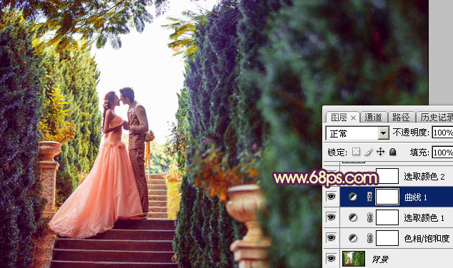 Photoshop给阶梯上的情侣加上华丽的霞光色14