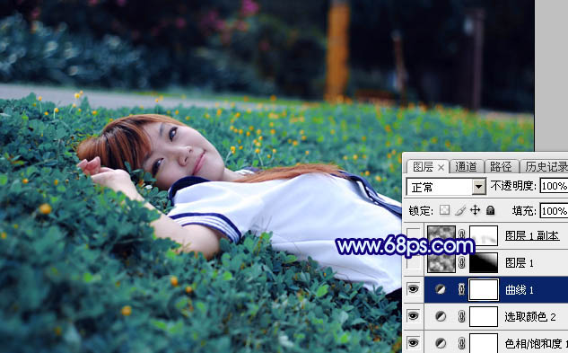 Photoshop打造梦幻甜美的青蓝色春季美女图片14