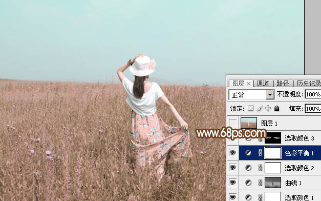 Photoshop打造韩系淡粉色草原人物图片20