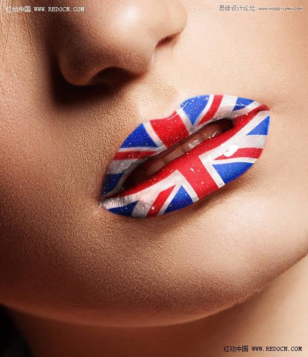 Photoshop给美女嘴唇添加个性的国旗唇彩1