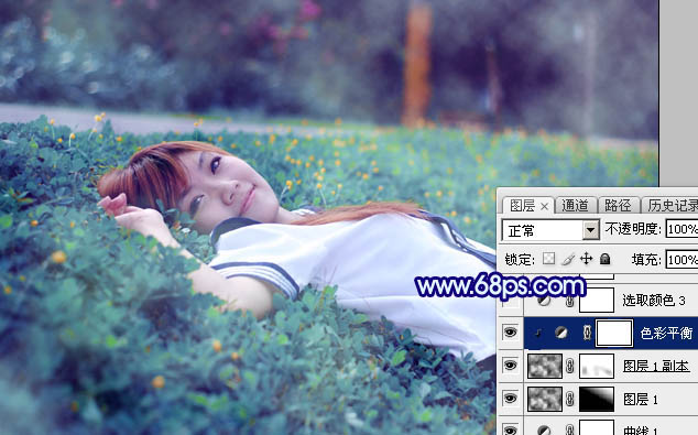 Photoshop打造梦幻甜美的青蓝色春季美女图片19
