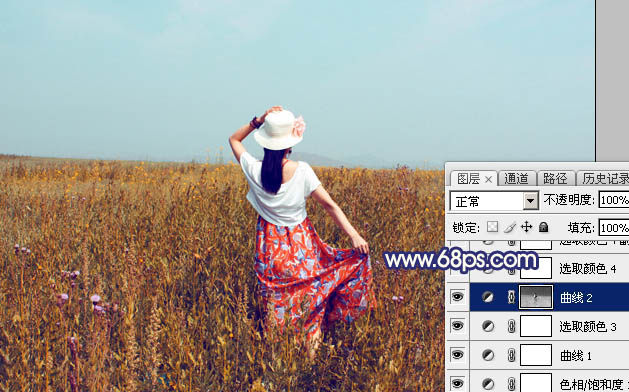 Photoshop给荒草中的美女加上清新的韩系秋季色21