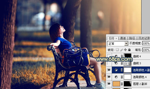 Photoshop给公园长椅上的美女加上唯美的晨曦暖色44