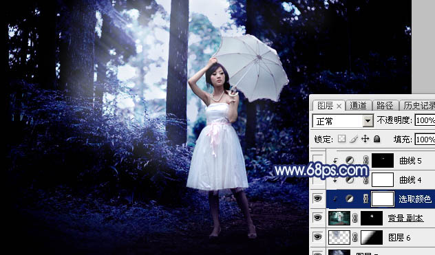 Photoshop为森林人物图片打造梦幻的暗蓝色特效27