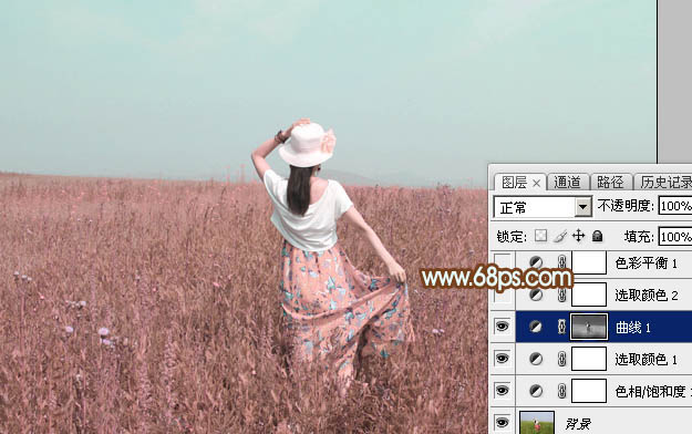 Photoshop打造韩系淡粉色草原人物图片12