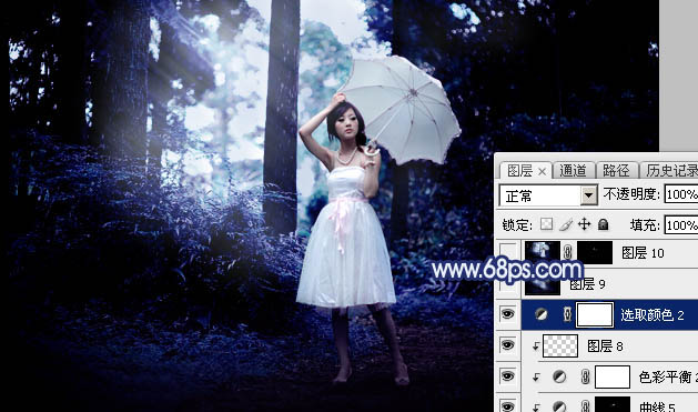 Photoshop为森林人物图片打造梦幻的暗蓝色特效32
