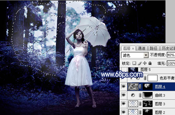 Photoshop为森林人物图片打造梦幻的暗蓝色特效18