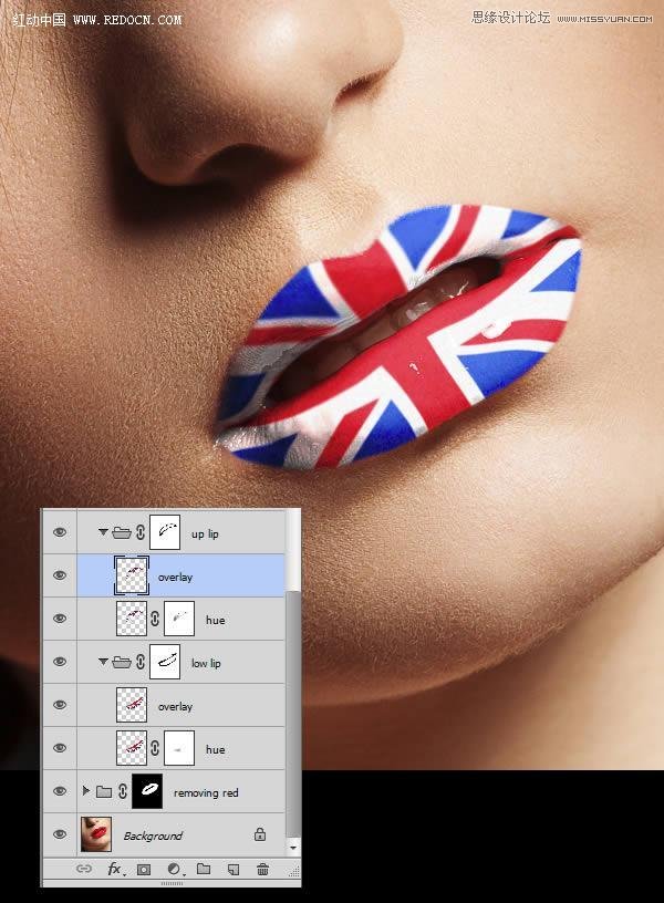 Photoshop给美女嘴唇添加个性的国旗唇彩10