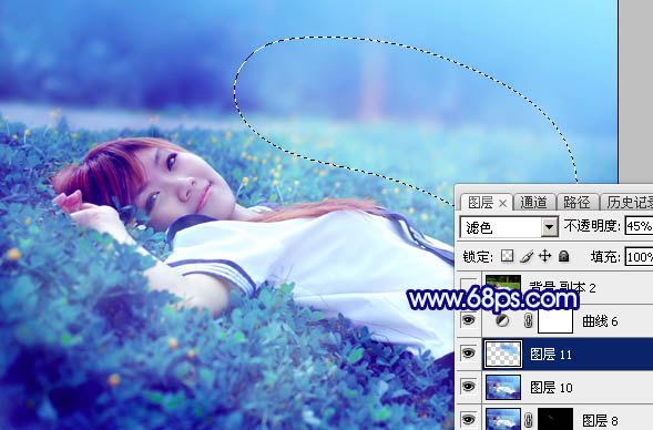 Photoshop打造梦幻甜美的青蓝色春季美女图片45