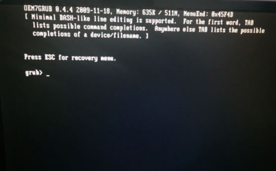 系统重装重新启动后出现oem7grub 0.4.4 200911181