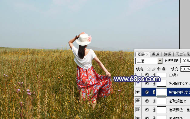 Photoshop给荒草中的美女加上清新的韩系秋季色10