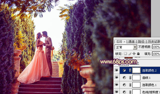 Photoshop给阶梯上的情侣加上华丽的霞光色21
