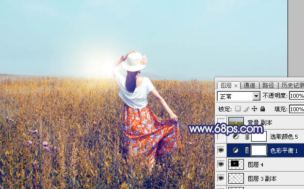 Photoshop给荒草中的美女加上清新的韩系秋季色38