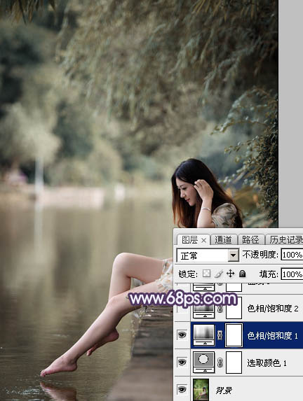 Photoshop打造柔美的中性冷色湖景美女图片10