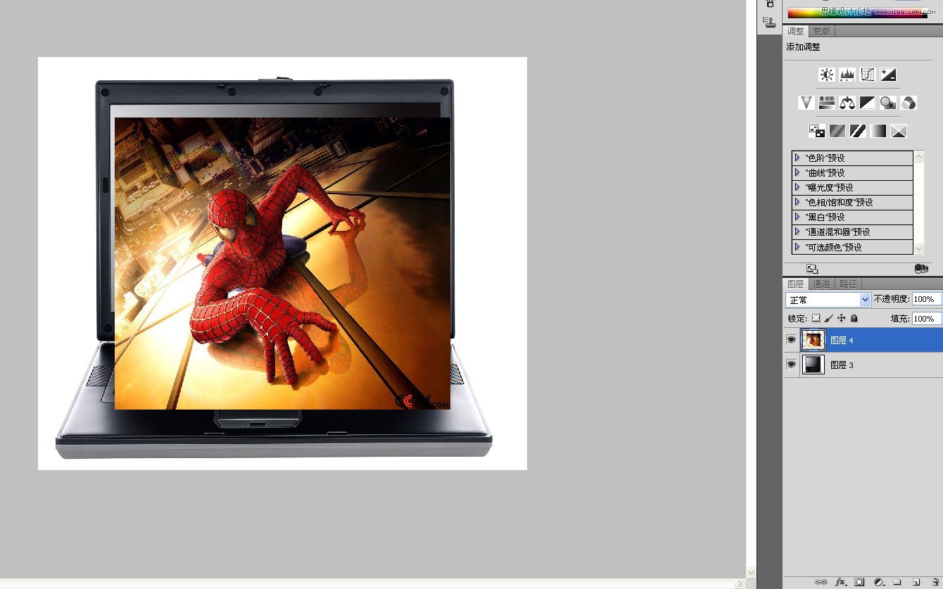 Photoshop制作蜘蛛侠冲出笔记本3D效果图3