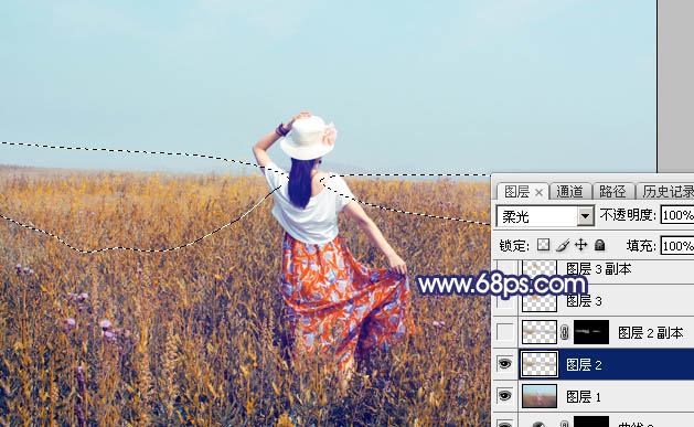 Photoshop给荒草中的美女加上清新的韩系秋季色32