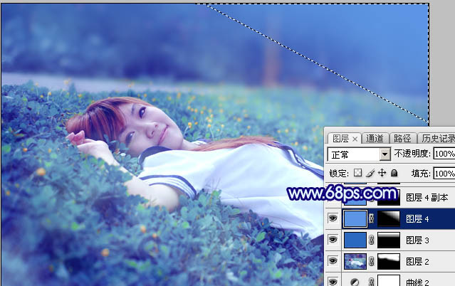 Photoshop打造梦幻甜美的青蓝色春季美女图片35