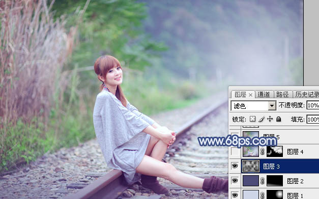 Photoshop打造清爽的韩系蓝绿色春季外景人物图片25