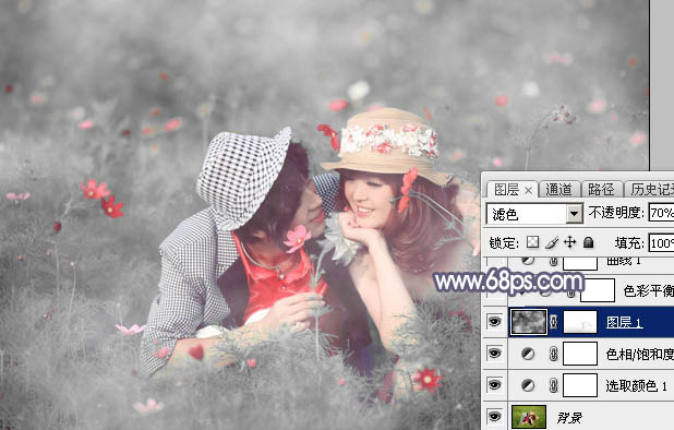 Photoshop给野花中的情侣加上梦幻的中性蓝灰色14