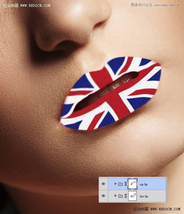 Photoshop给美女嘴唇添加个性的国旗唇彩8