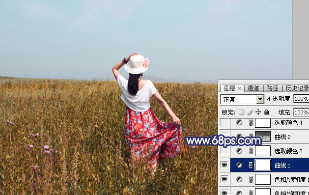 Photoshop给荒草中的美女加上清新的韩系秋季色15