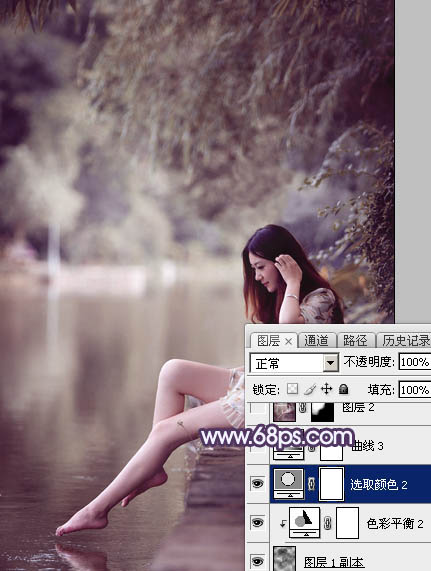 Photoshop打造柔美的中性冷色湖景美女图片28