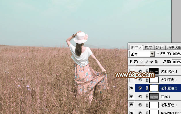 Photoshop打造韩系淡粉色草原人物图片17
