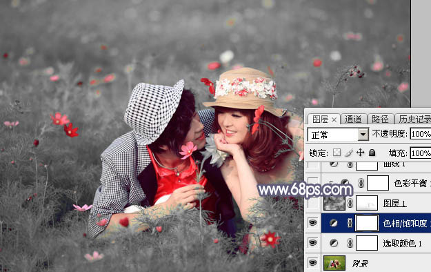 Photoshop给野花中的情侣加上梦幻的中性蓝灰色13